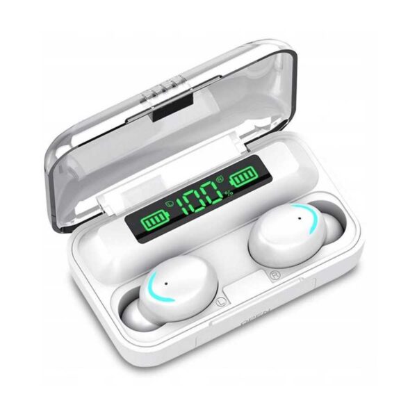écouteurs sans fil BLUETOOTH 5.0 EARPHONES F9 TWS + powerbank blanc