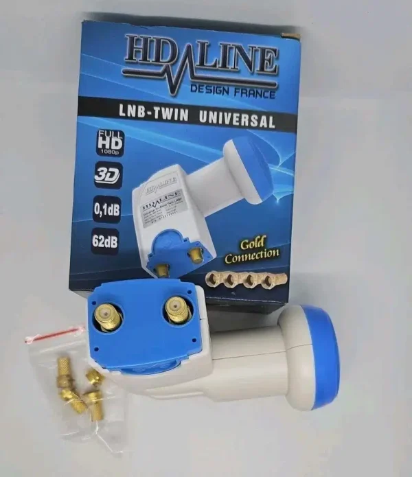 LNB Twin Tête Universelle 0,1 dB Gain 62 dB Full HD 3D Ultra HD 4K Gold