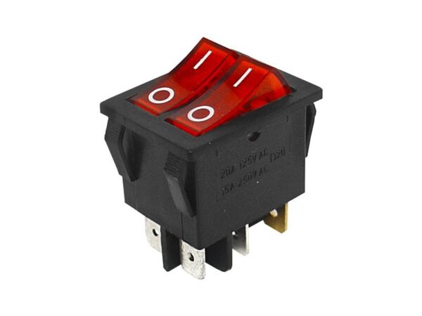 Interrupteur à bascule lumineux MARCHE – ARRÊT 6 broches, rouge.