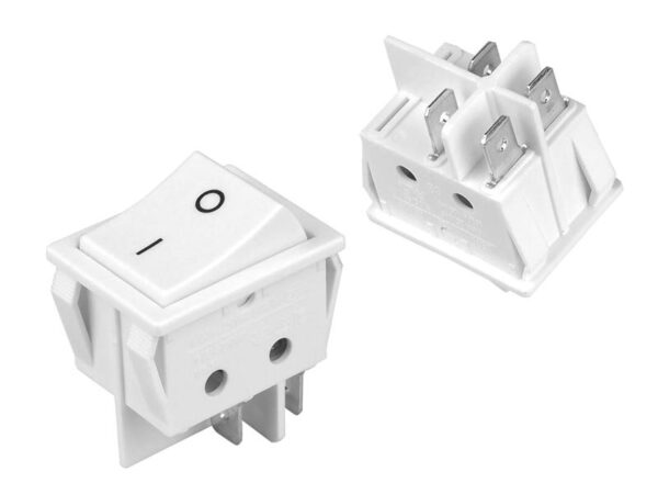Interrupteur à bascule rectangulaire large blanc, 16 A, 0-1, 4 broches, RS606B.