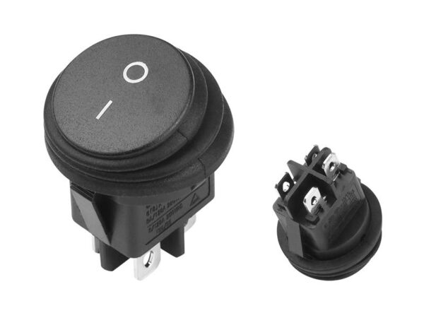 Interrupteur rond étanche IP65 0-1 noir 6A 250V sans rétroéclairage