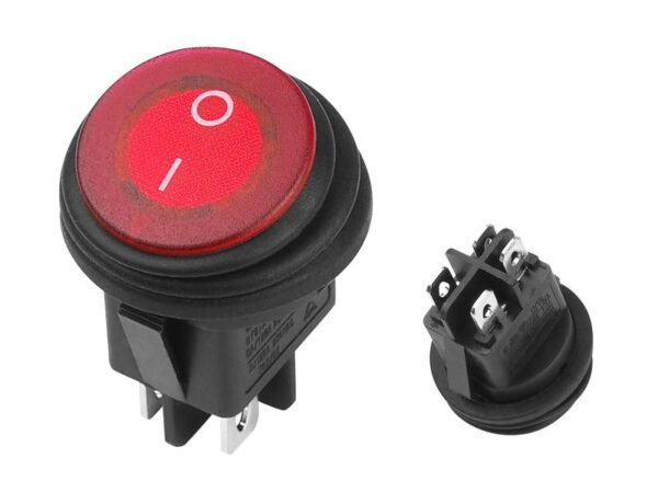 Interrupteur rond étanche IP65, 0-1, voyant LED rouge, 6 A, 250 V