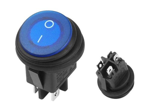 Interrupteur rond étanche IP65, 0-1, LED bleue lumineuse, 6 A, 250 V