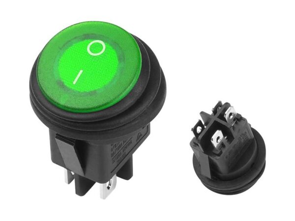 Interrupteur rond étanche IP65, 0-1, LED verte lumineuse, 6 A, 250 V