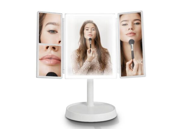 Miroir cosmétique rétroéclairé par LED, pliable, grossissement x2 et x3