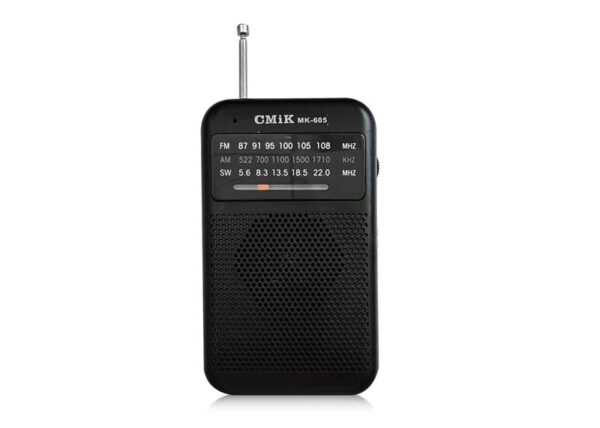 Mini radio de poche portable MK-605, AM/FM/AUX, noire