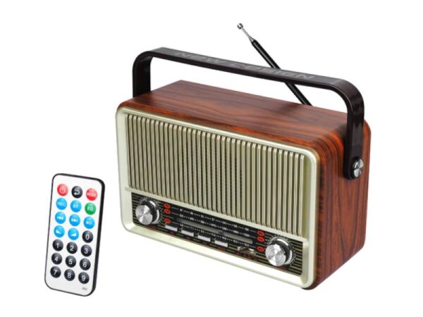 Radio portable PS Raba rétro Bluetooth, FM, USB, SD, AUX avec télécommande, or