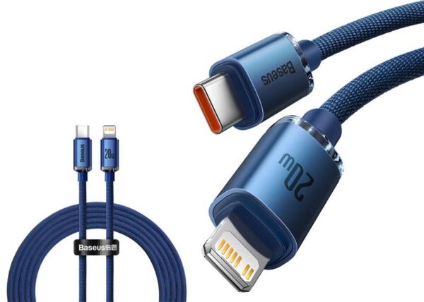 Câble USB-C Lightning Baseus Crystal Shine 1,2 m 20 W Bleu