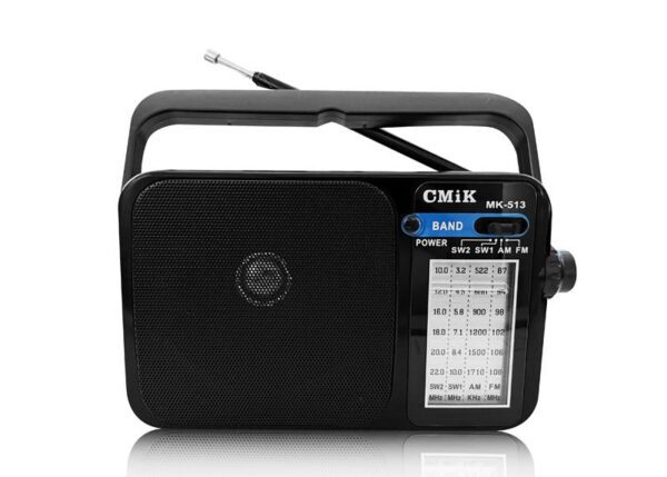 Radio de camping portable MK-513, FM, AUX, lampe torche, batterie 800 mAh, câble USB-C, noire