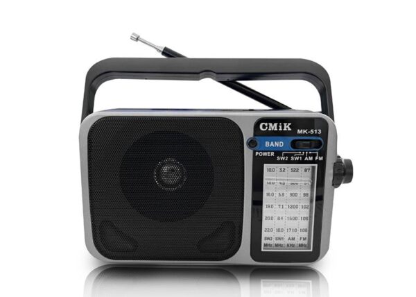 Radio de camping portable MK-513, FM, AUX, lampe torche, batterie 800 mAh, câble USB-C, argent