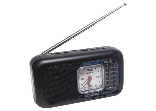Radio portable MK-158BT, FM, horloge analogique, Bluetooth, USB, carte TF, lampe torche LED COB, USB-C, batterie 1200 mAh