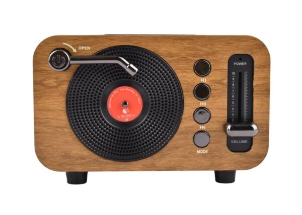 Radio portable rétro MINI MK-267BT avec Bluetooth, USB et lecteur de carte TF, batterie 18650 intégrée, finition acajou.