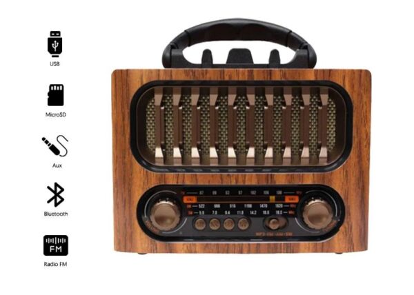 Radio portable RETRO MK-261BT Bluetooth, USB, carte TF, entrée auxiliaire, batterie intégrée, marron