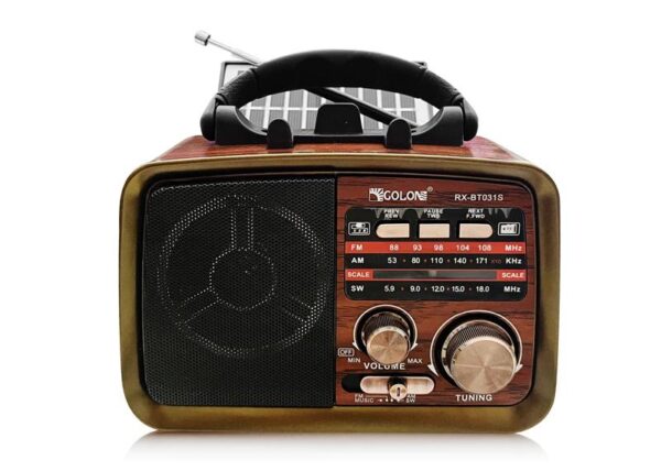 Radio portable RX-BT031 avec panneaux solaires, FM, Bluetooth, USB, lecteur de carte SD et batterie 18650