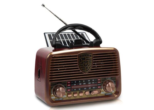 Radio portable RX-BT11110S avec panneaux solaires, FM, Bluetooth, USB, lecteur de carte SD et batterie 18650