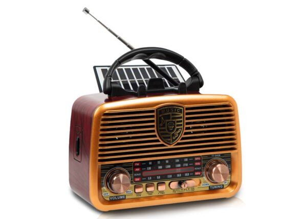 Radio portable RX-BT11110S avec panneaux solaires, FM, Bluetooth, USB, lecteur de carte SD et batterie 18650