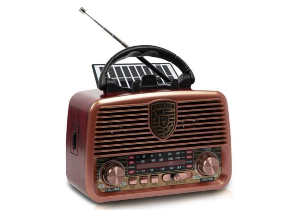 Radio portable RX-BT11110S avec panneaux solaires, FM, Bluetooth, USB, lecteur de carte SD et batterie 18650