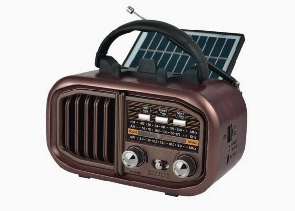 Radio portable RX-BT618 avec panneau solaire, FM, Bluetooth, USB, carte SD et batterie 18650