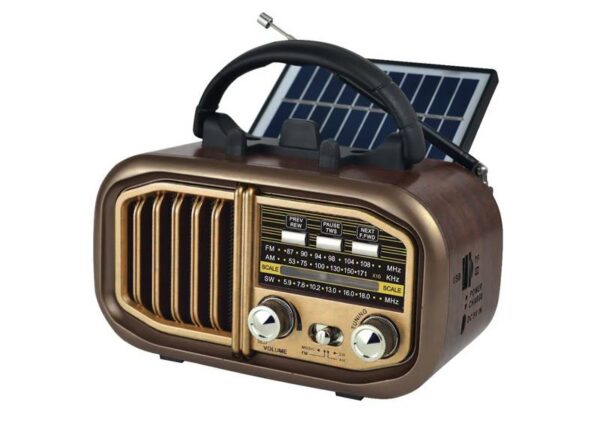 Radio portable RX-BT618 avec panneau solaire, FM, Bluetooth, USB, carte SD et batterie 18650