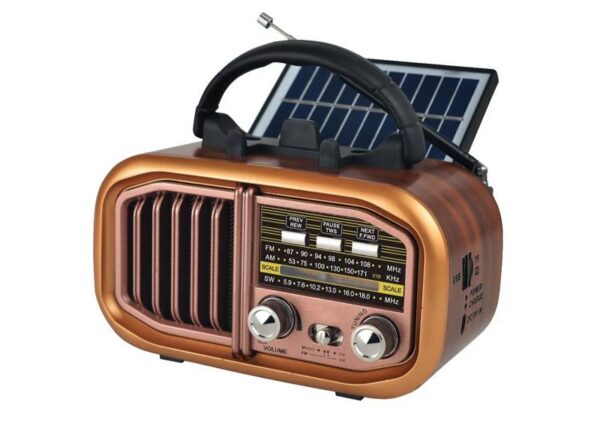 Radio portable RX-BT618 avec panneau solaire, FM, Bluetooth, USB, carte SD et batterie 18650