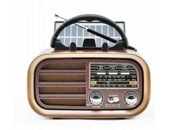 Radio portable RX-BT638 avec panneaux solaires, FM, Bluetooth, USB, carte SD et batterie 18650