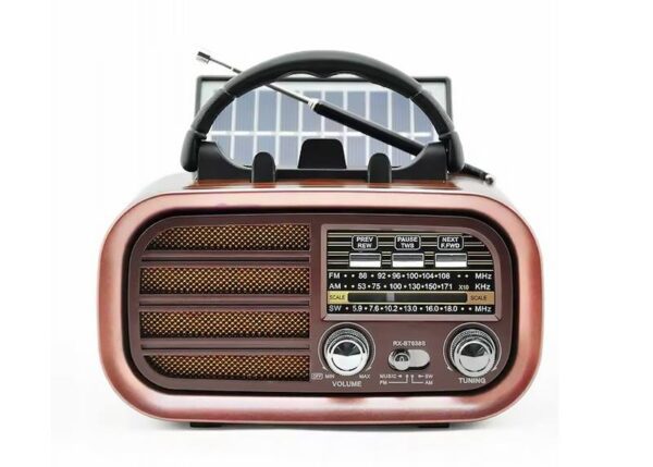 Radio portable RX-BT638 avec panneaux solaires, FM, Bluetooth, USB, carte SD et batterie 18650