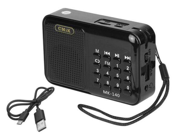 Radio portable MK-140 avec écran, ports USB, MicroSD et AUX, batterie BL-5C et câble Micro USB inclus, noir