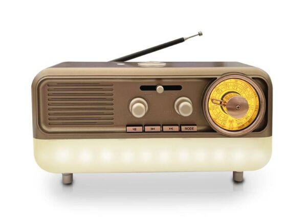 Radio RETRO MD-1314BT Bluetooth, USB, carte TF, entrée AUX, lampe torche, réglage précis de la luminosité, fonctionne sur batterie.