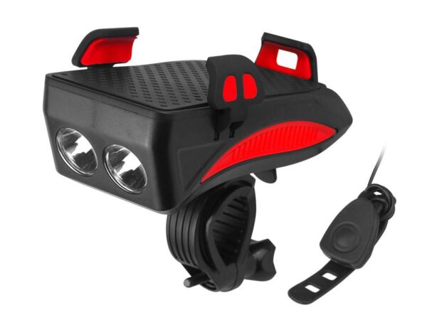 Lampe de vélo 2 x 5 W LED CREE T6, 400 lm, avec support de téléphone et batterie, klaxon 130 dB.