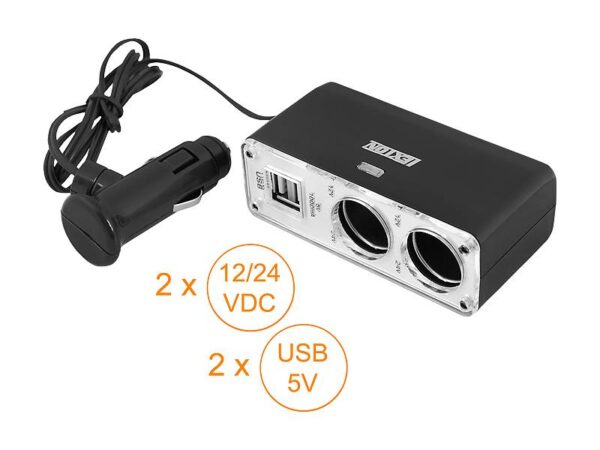 Adaptateur répartiteur pour prise allume-cigare de voiture - 2 prises + 2 prises USB.