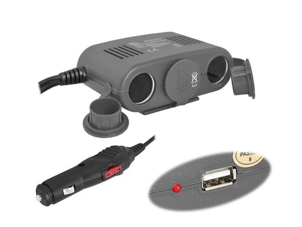 Adaptateur allume-cigare 3x10A + USB.