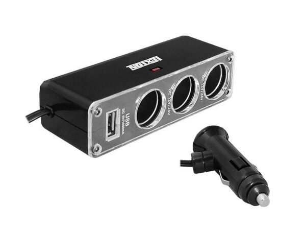 Adaptateur allume-cigare pour voiture - 3 prises + prise USB