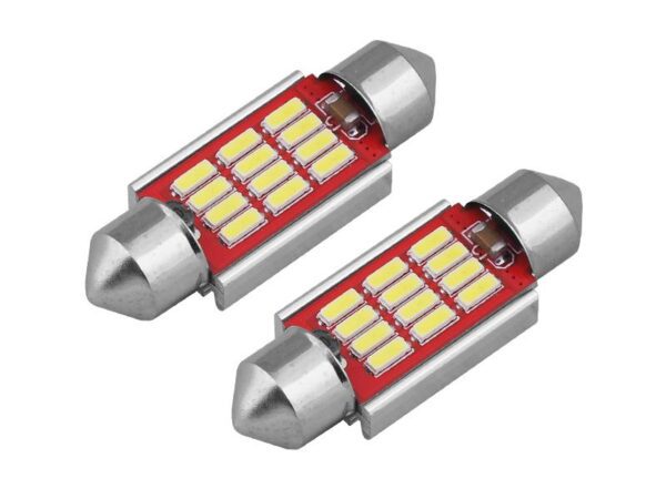 Ampoule LED AMIO CANBUS 12SMD 4014 Festoon 36 mm blanche 12 V/24 V, lot de 2