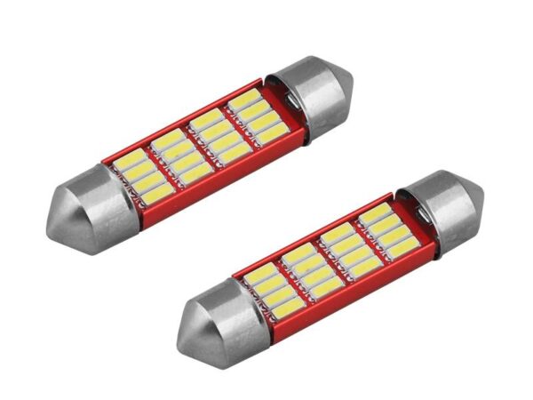 LED AMIO CANBUS 12SMD 4014 Festoon 39mm Blanc 12V/24V, lot de 2, qualité supérieure.