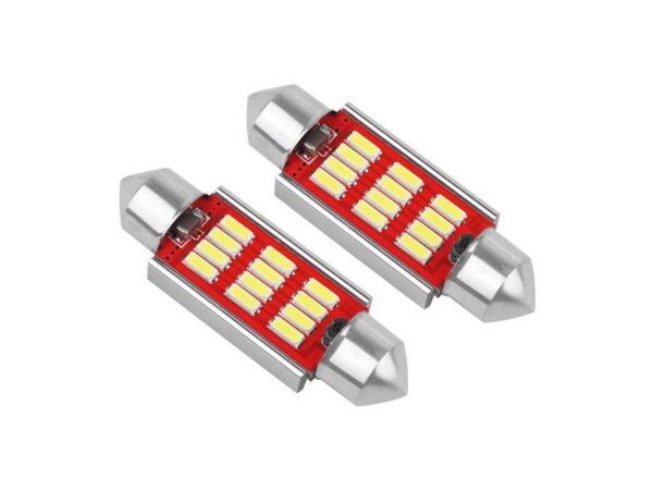 LED Amio CANBUS, 12 x SMD 4014, Festoon, 39 mm, Blanc, 12/24 V, lot de 2 pièces.