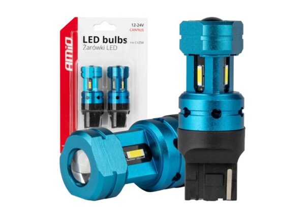 Lot de 2 ampoules LED PS AMIO CANBUS T20 7440 W21W 4SMD blanches 12V/24V