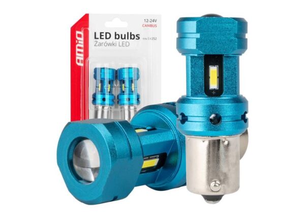 Ampoules LED PS AMIO CANBUS 1156 BA15S R10W R5W 1156 (P21W) blanches 12V/24V, lot de 2