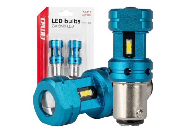 Lot de 2 LED PS AMIO CANBUS 1157 BAY15D (P21/5W) blanches 12V/24V