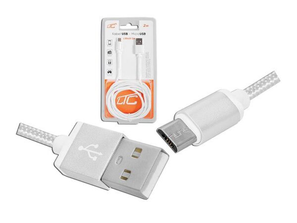 Câble PS USB-microUSB 2 m tressé blanc