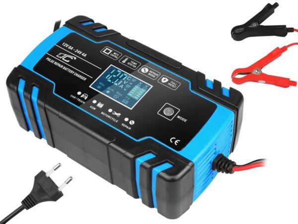 Chargeur automatique, redresseur à microprocesseur LTC 12V 8A - 24V 4A bleu