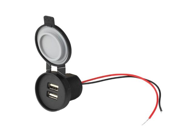 Chargeur de voiture intégré 2 ports USB-A 2,4 A x 2,8 A au total 4,8 A IP67