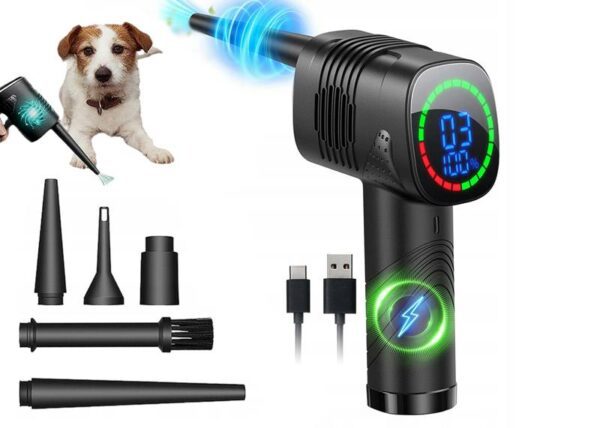 Souffleur de voiture sans balais, 3 vitesses, puissance 20-40 W, batterie 2000 mAh, 5 embouts, chargement USB-C