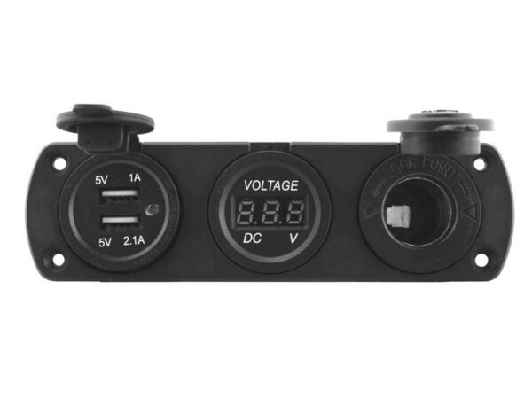 Prise allume-cigare USB étanche avec voltmètre.
