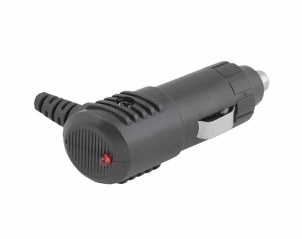 Prise allume-cigare de voiture, coudée, LED + fusible.
