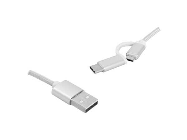 Câble USB 2-en-1 PS - Type-C/micro USB, 1 m, argent.