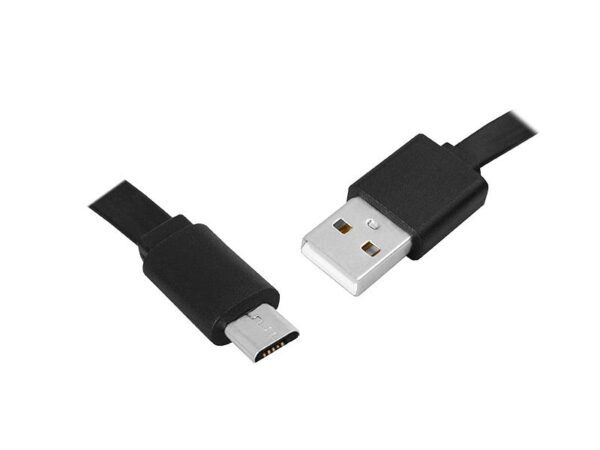 Câble PS USB - microUSB 1 m, plat, noir.