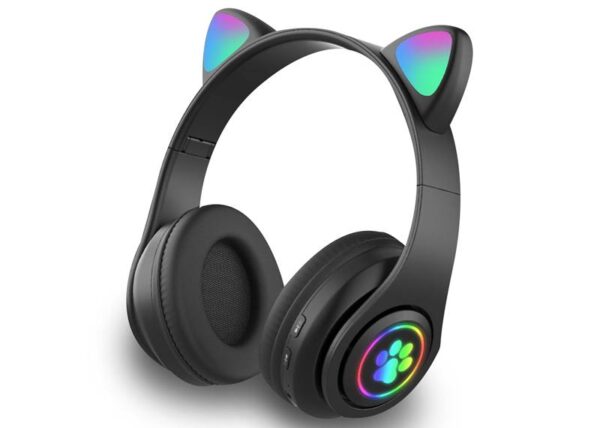 Casque audio enfant RGB avec oreillettes, noir