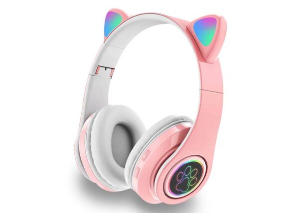 Casque audio enfant RGB avec oreillettes, rose