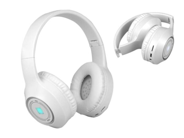Écouteurs Bluetooth avec rétroéclairage RGB UID-15, entrée auxiliaire, batterie 300 mA, blanc
