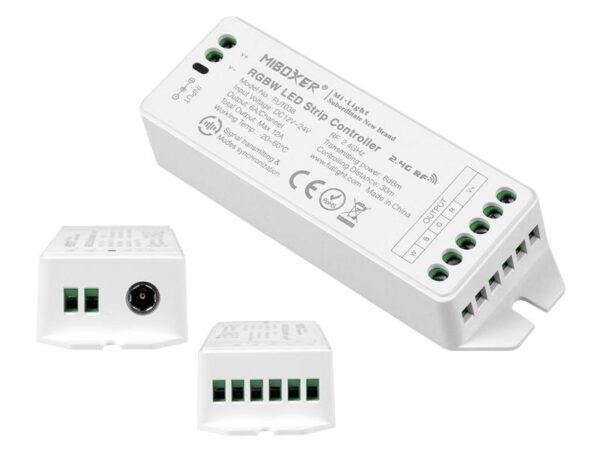 Récepteur Mi-Light RGBW, 2,4 GHz/WiFi, pour télécommandes 4 zones, fonction de gradation, max. 12 A, 1 canal max. 6 A.